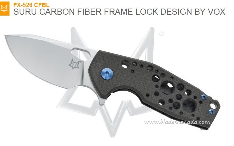 Fox Italy Vox Suru Flipper Framelock Knife, M390, Carbon Fiber Blue, FX-526 CFBL