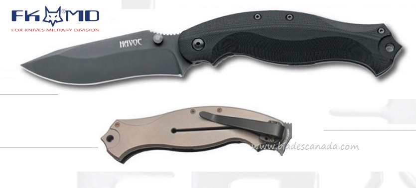 Fox Italy FKMD Havoc Framelock Folding Knife, N690, G10/Titanium, FKU-HV02TIB