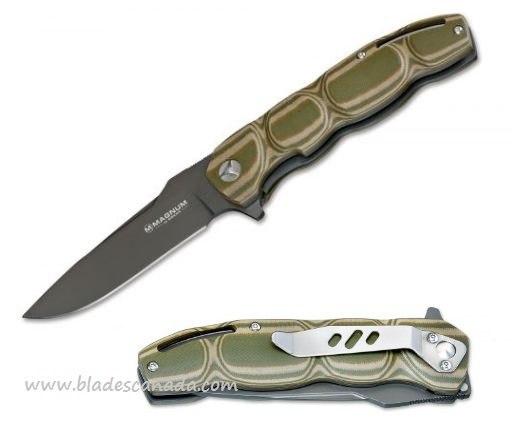 Boker Magnum Leader Flipper Folding Knife, 440B, G10 OD, B-01MB702