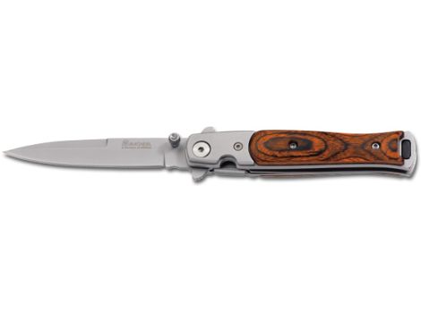 Boker Magnum Flipper Stiletto Folding Knife, 440, Wood Handle, 01YA101 - Click Image to Close