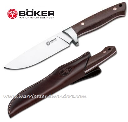 Boker Arbolito Hunter Fixed Blade Knife, Wood Handle, Leather Sheath, 02BA351G - Click Image to Close