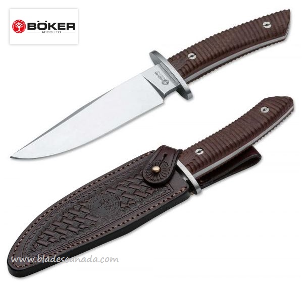 Boker Arbolito Esculta Fixed Blade Knife, N695, Ebony Wood, Leather Sheath, 02BA593W