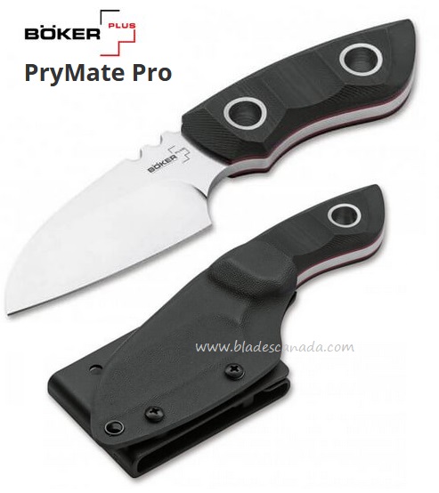 Boker Plus PryMate Pro Fixed Blade Knife, D2, G10 Black, Kydex Sheath, 02BO016