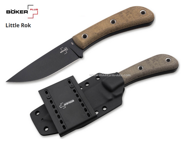 Boker Plus Little Rok Fixed Blade Knife, SK-85 Steel, Micarta, Kydex Sheath, 02BO026