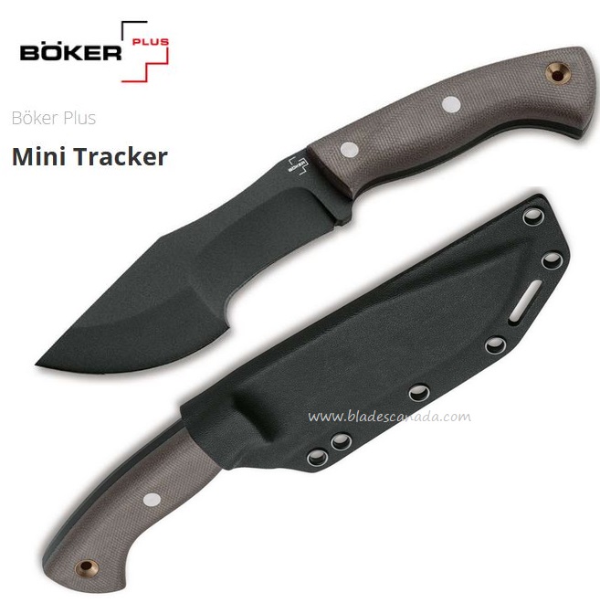 Boker Plus Mini Tracker Fixed Blade Knife, 1095, Micarta, Kydex Sheath, 02BO027