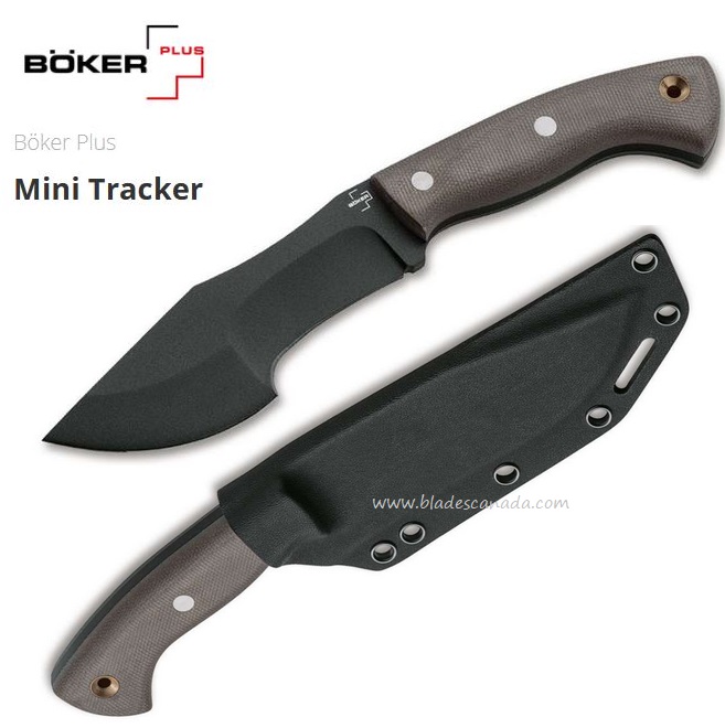 Boker Plus Mini Tracker Fixed Blade Knife, 1095, Micarta, Kydex Sheath, 02BO027 - Click Image to Close