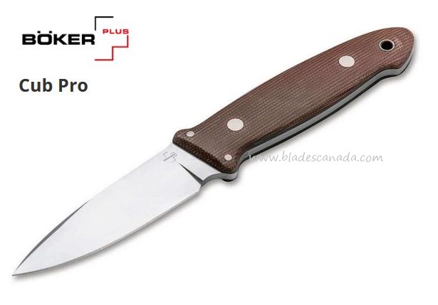 Boker Plus Cub Pro Fixed Blade Knife, D2, Micarta Handle, Leather Sheath, 02BO029