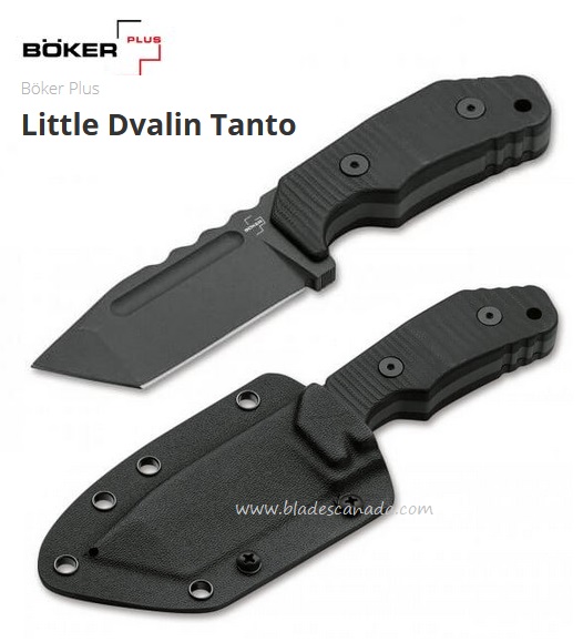 Boker Plus Little Dvalin Fixed Blade Knife, D2 Tanto, G10, Kydex Sheath, 02BO034