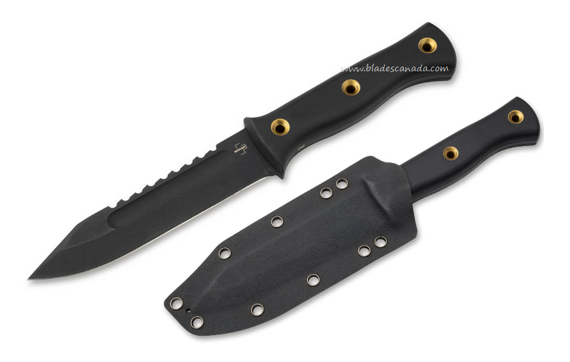 Boker Plus Pilot Fixed Blade Knife, D2 Black, G10 Black, Kydex Sheath, 02BO074
