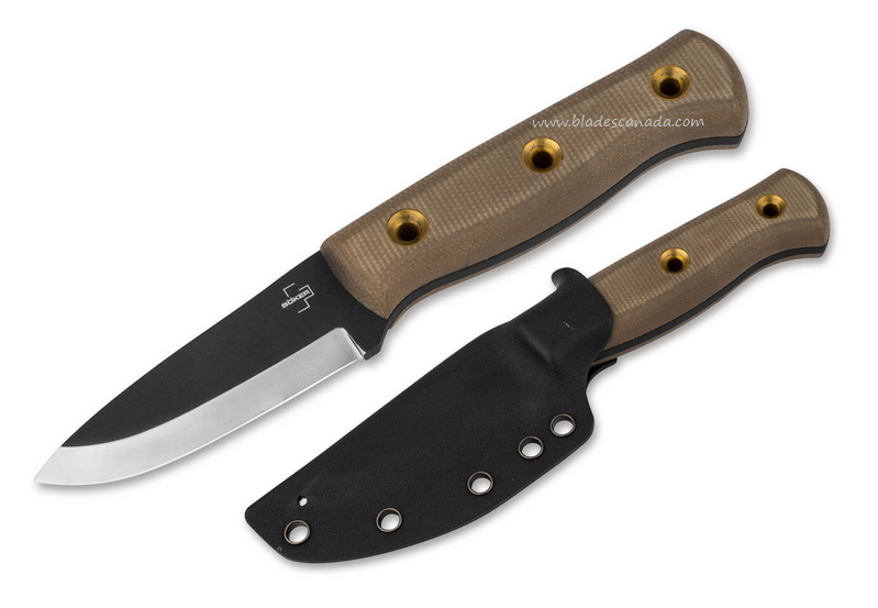 Boker Plus Vigtig Fixed Blade Knife, 1095 Black, Micarta Brown, 02BO075