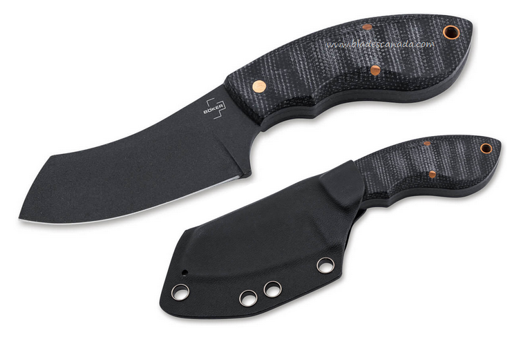 Boker Plus Rhino Fixed Blade Knife, D2 Black, Micarta Black, Copper Thumbstuds, Kydex Sheath, 02BO085