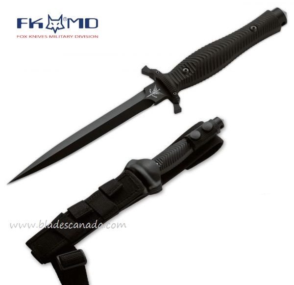Fox Italy Elite Bellum Dagger Fixed Blade Knife, N690, G10 Black, Kydex/Codura Sheath, FX-0171100