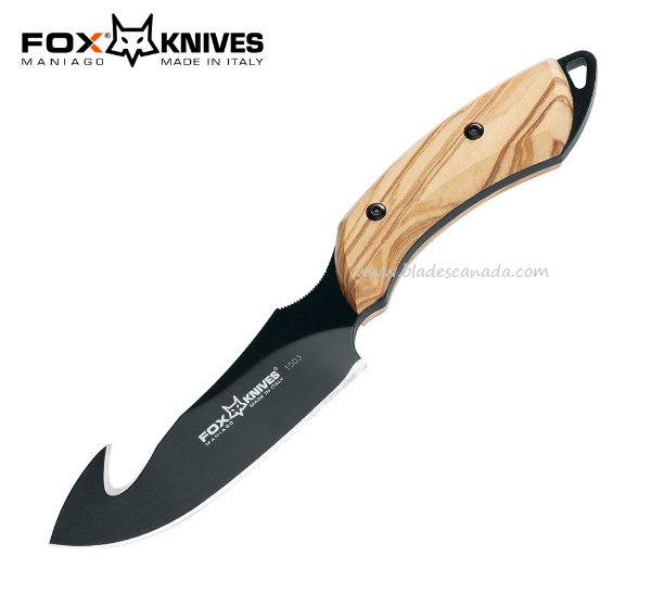 Fox Italy European Hunter Guthook Fixed Blade Knife, N690, Wood, 1503 OL