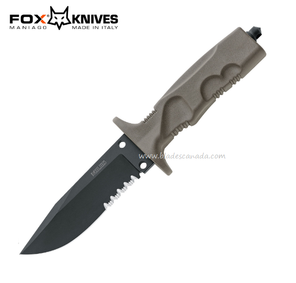 Fox Italy Miles Combat Trooper Fixed Blade Knife, N690 Black, Desert Tan, FX0171103