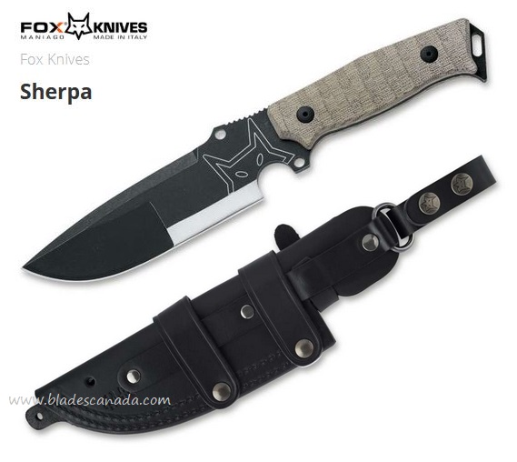 Fox Italy Sherpa Fixed Blade Knife, D2 Steel, Micarta, Leather Sheath, FX-610