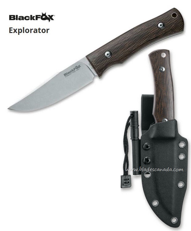 BlackFox Explorator Fixed Blade Knife, 440C, Micarta, Kydex Sheath, BF-749