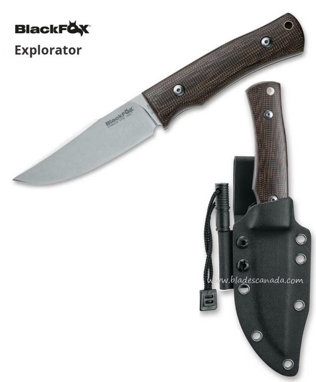 BlackFox Explorator Fixed Blade Knife, 440C, Micarta, Kydex Sheath, BF-749 - Click Image to Close