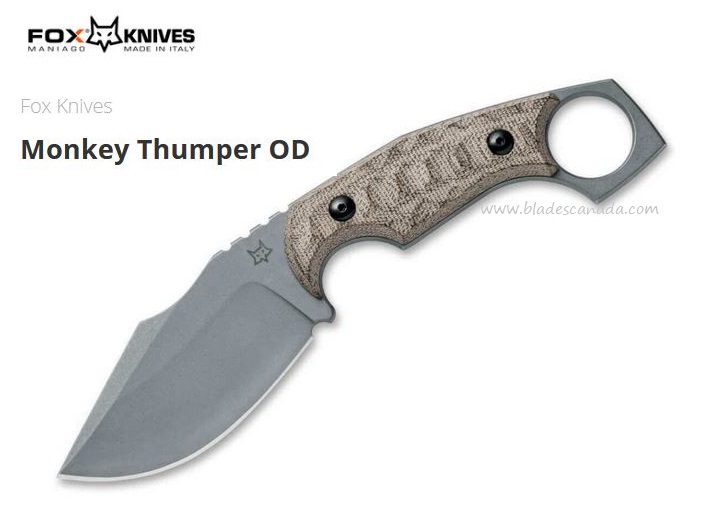 Fox Italy Monkey Thumper Fixed Blade Knife, Niolox Steel, Micarta, Kydex Sheath, FX-633 MOD