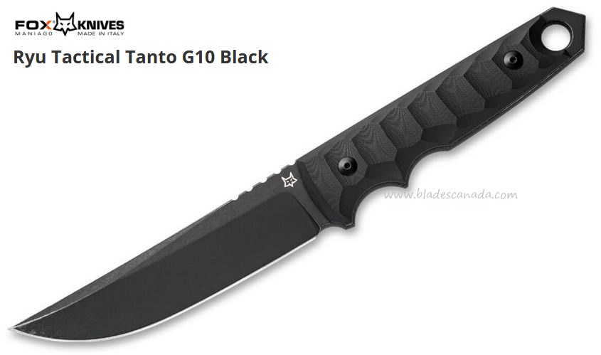 Fox Italy Ryu Tactical Fixed Blade Knife, Niolox Steel Tanto, G10, Kydex Sheath, FX-634