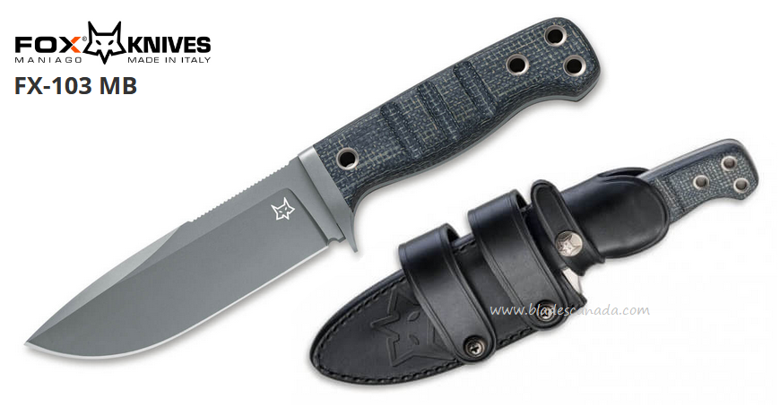 Fox Italy Fixed Blade Knife, Niolox, Micarta, Leather Sheath, FX-103 MB