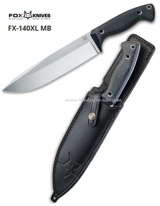 Fox Italy MB Fixed Blade Knife, Niolox Steel, Micarta, Leather Sheath, FX-140XLMB