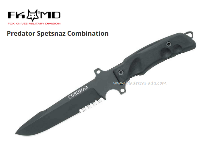 Fox Italy FXMD Predator Spetsnaz Fixed Blade Knife, N690 Serrated, Nylon Sheath, 02FXG4BS