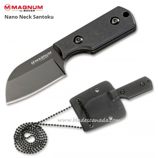 Boker Magnum Nano Santoku Neck Knife, 440A, G10 Black, B-02MB203