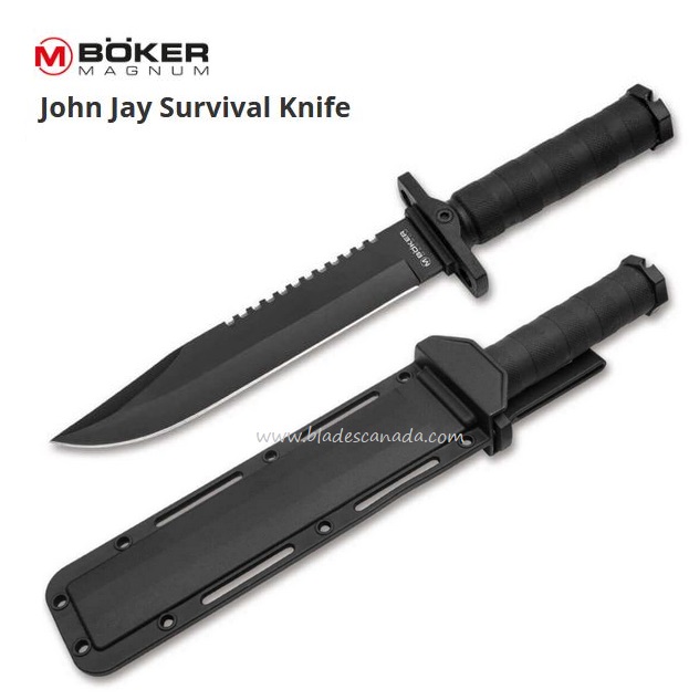 Boker Magnum John Jay Survival Fixed Blade Knife, FRN Black, Hard Sheath, 02SC004 - Click Image to Close