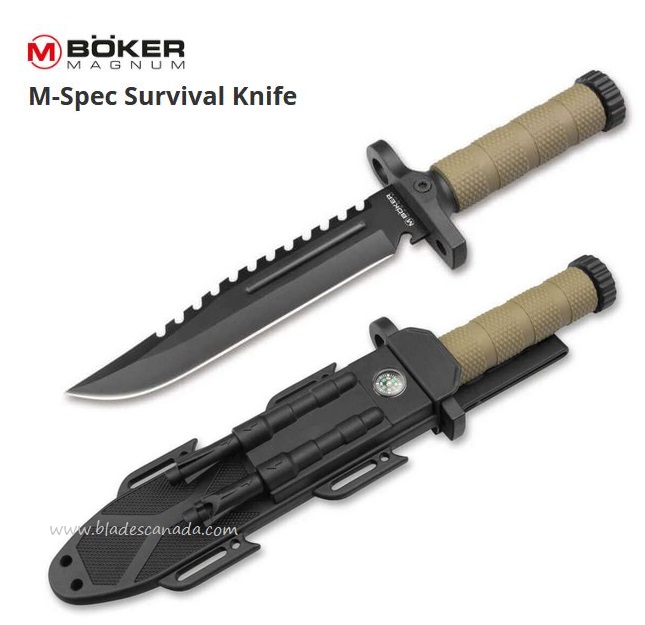Boker Magnum M-Spec Survival Fixed Blade Knife, FRN Olive, Hard Sheath, 02SC005