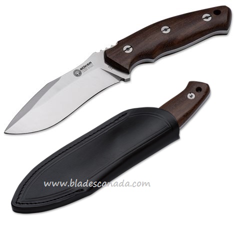 Boker Arbolito Scorpion Fixed Blade Knife, N695, Guayacan Handle, Leather Sheath, 02BA230G