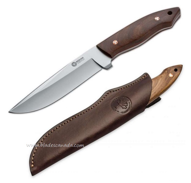 Boker Arbolito Venador Fixed Blade Knife, N695, Guayacan Handle, Leather Sheath, 02BA313G - Click Image to Close