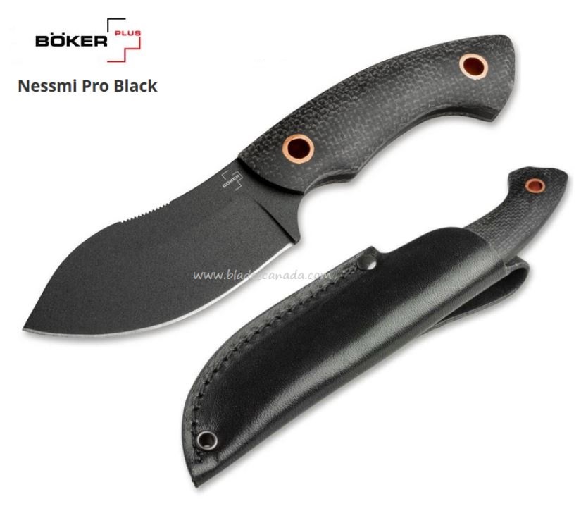 Boker Plus Nessmi Pro Fixed Blade Knife, D2 Steel, Micarta Black, 02BO066