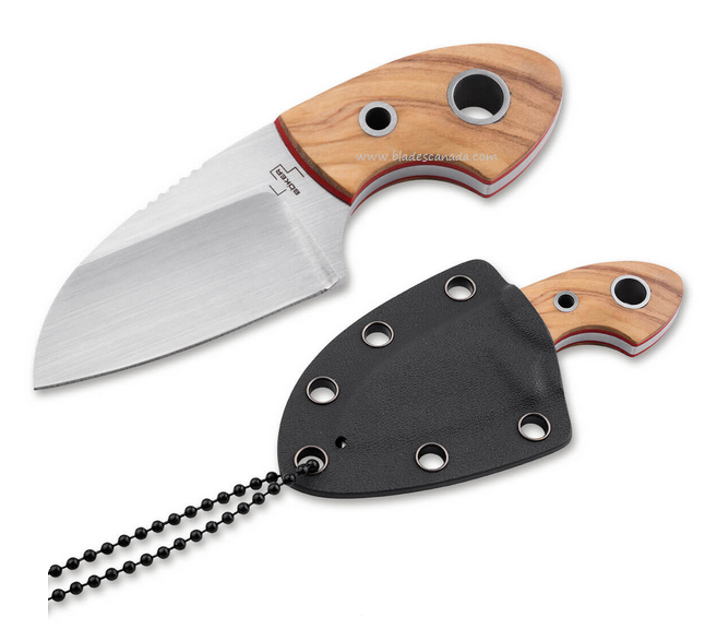 Boker Plus Gnome Fixed Blade Knife, D2 Steel, Olive Wood, 02BO322