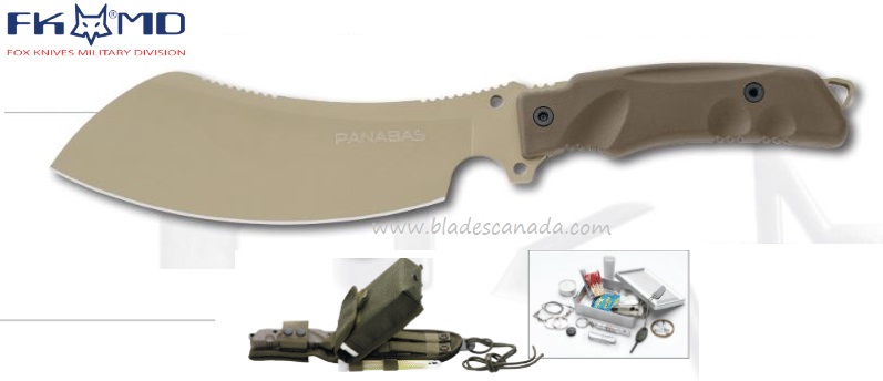 Fox Italy FKMD Panabas Tan Fixed Blade Knife, N690, MOLLE Nylon Sheath, FX-509CT