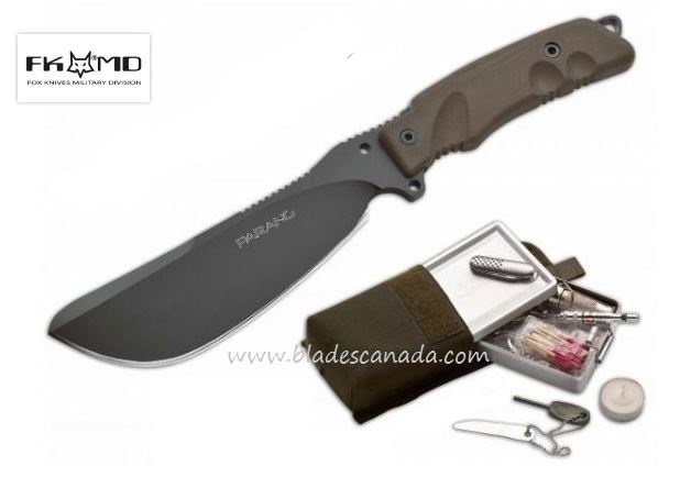 Fox Italy Parang Bushcraft Fixed Blade Knife, N690, MOLLE Cordura Sheath, FX-0107153