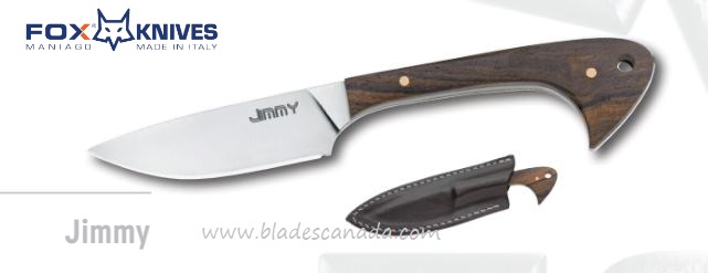 Fox Italy Jimmy Fixed Blade Knife, N690, Ziracote Wood, Leather Sheath, FX-603