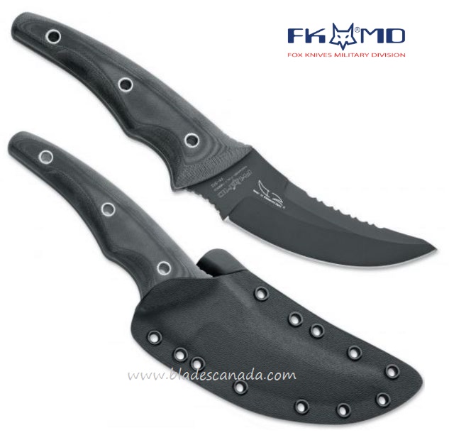 Fox Italy FKMD Recon Fixed Blade Knife, N690, G10 Black, Kydex Sheath, FX-512