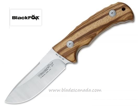 BlackFox Fixed Blade Knife, 440A, Zebrawood, Leather Sheath, BF-132ZW