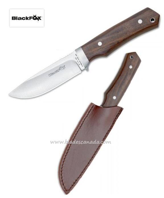 BlackFox Fixed Blade Knife, 440A, Sandalwood, Leather Sheath, BF-010WD