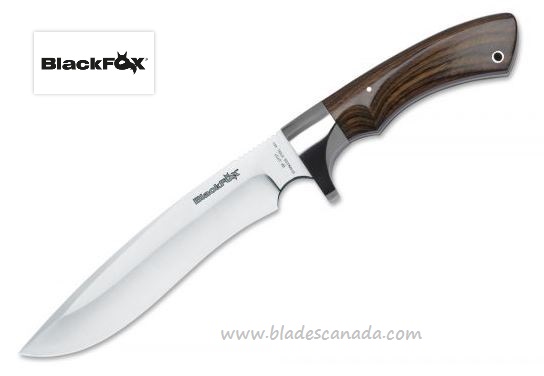 BlackFox Fixed Blade Knife, Stainless, Pakkawood, Leather Sheath, BF-701