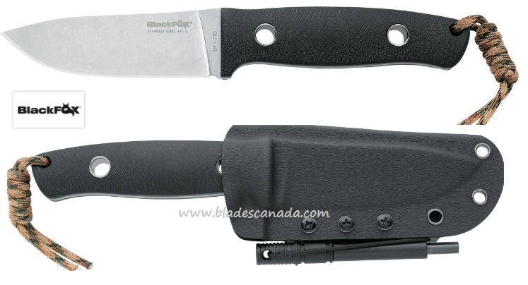 BlackFox Vesuvius Fixed Blade Knife, 440C, G10 Grey, Kydex Sheath, BF-710 - Click Image to Close