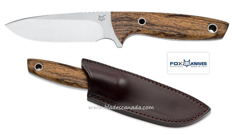 Fox Italy Fixed Blade Knife, Nitro-B, Zircote Handle, Leather Sheath, FX-513