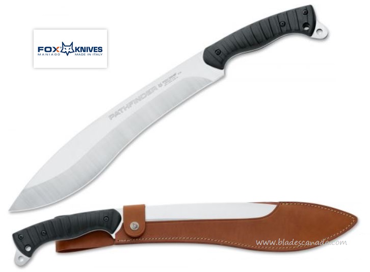 Fox Italy Pathfinder Machete, Nitro-B, FRN Black, Leather Sheath, FX-679 - Click Image to Close