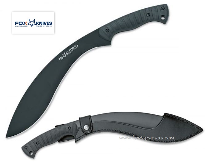 Fox Italy Gurkha Kukri Fixed Blade Knife, Stainless, FRN Black, Leather Sheath, 660