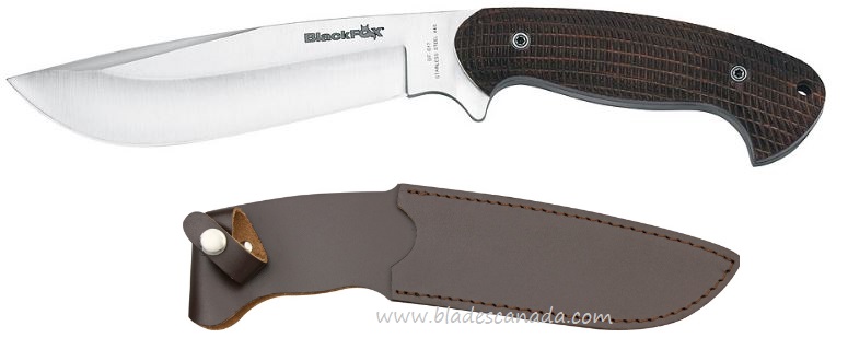 BlackFox BF-617 Hunting Fixed Blade Knife, 440A, Pakkawood, Leather Sheath, Fox02FX058