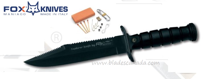 Fox Italy Military Explorer Knife, 440A, Survival Kit, Leather Sheath, FX-697T