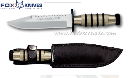 Fox Italy Champagne Mini Fox Fixed Blade Knife, 420C, Aluminum, Leather Sheath, FX-1699CHAMPAGNE