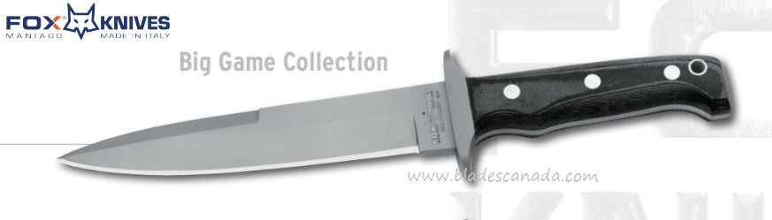 Fox Italy Big Game Fixed Blade Knife, 440C, Micarta, Leather Sheath, 604
