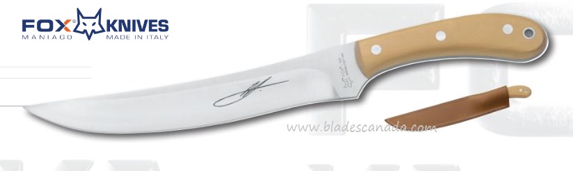 Fox Italy Old Fox Fixed Blade Knife, 440C, Wood Handle, Leather Sheath, 630