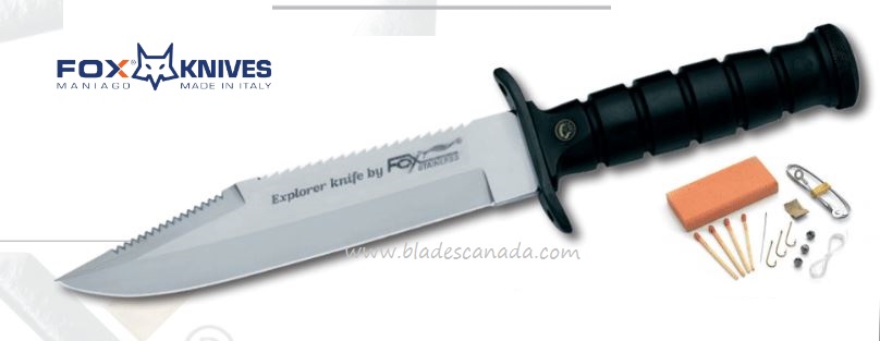 Fox Italy Explorer Fixed Blade Knife, 440A, Leather Sheath, 698